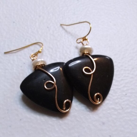 Ostentatious Statement Earrings: Black Jasper & Pearls - Handmade & Unique! - Picture 9 of 10